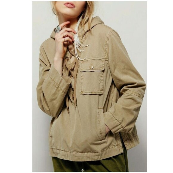 Free People Jackets & Blazers - Free People Tan Lace Up Safari Pullover Jacket in size Medium